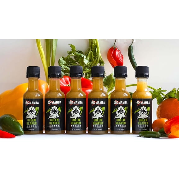 MAMBA Green Reaper Hot Sauce, Carolina Reaper Pepper Blend with Tangy & Earthy Flavor, Extra Spicy Condiment for Salads, Veggies, Mexican Dishes & Marinades