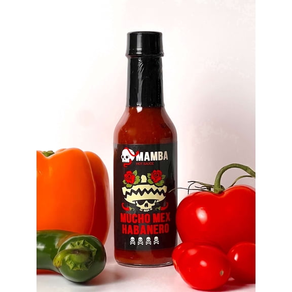 MAMBA Mucho Mex Habanero Hot Sauce, Medium Heat Habanero Pepper Sauce with Sweet & Savory Flavor, Spicy Condiment for Tacos, Empanadas, Shrimp & Soups