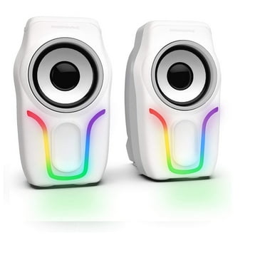 MAMBASNAKE Computer Speakers, 2.0 USB Powered PC Speakers Stereo Volume Control, 6 RGB LED Backlit Effect, Wired Mini Portable Gaming Speakers with 3.5mm for Desktop Computer/PC/Laptops (White)