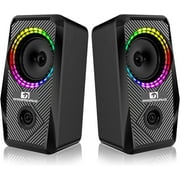 MAMBASNAKE PC Computer Speakers, Wired Mini RGB Gaming Speaker for PC 2.0 USB Powered 3.5 mm AUX, 6 RGB LED Backlit Modes Light Up, Multimedia Stereo Speaker for Desktop Laptop Phone Monitor, 10W