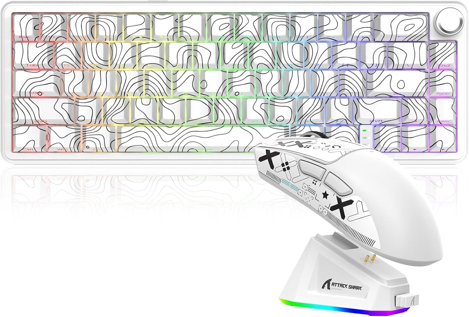 MAMBASNAKE X ATTACK SHARK X65PRO HE Rapid Trigger Magnetic Switch Keyboard with X11 Ultralight Mouse, Tri-mode Wireless Keyboard and Mouse Combo, 0.01mm RT Accuracy, 8K Polling Rate, 22K DPI - White