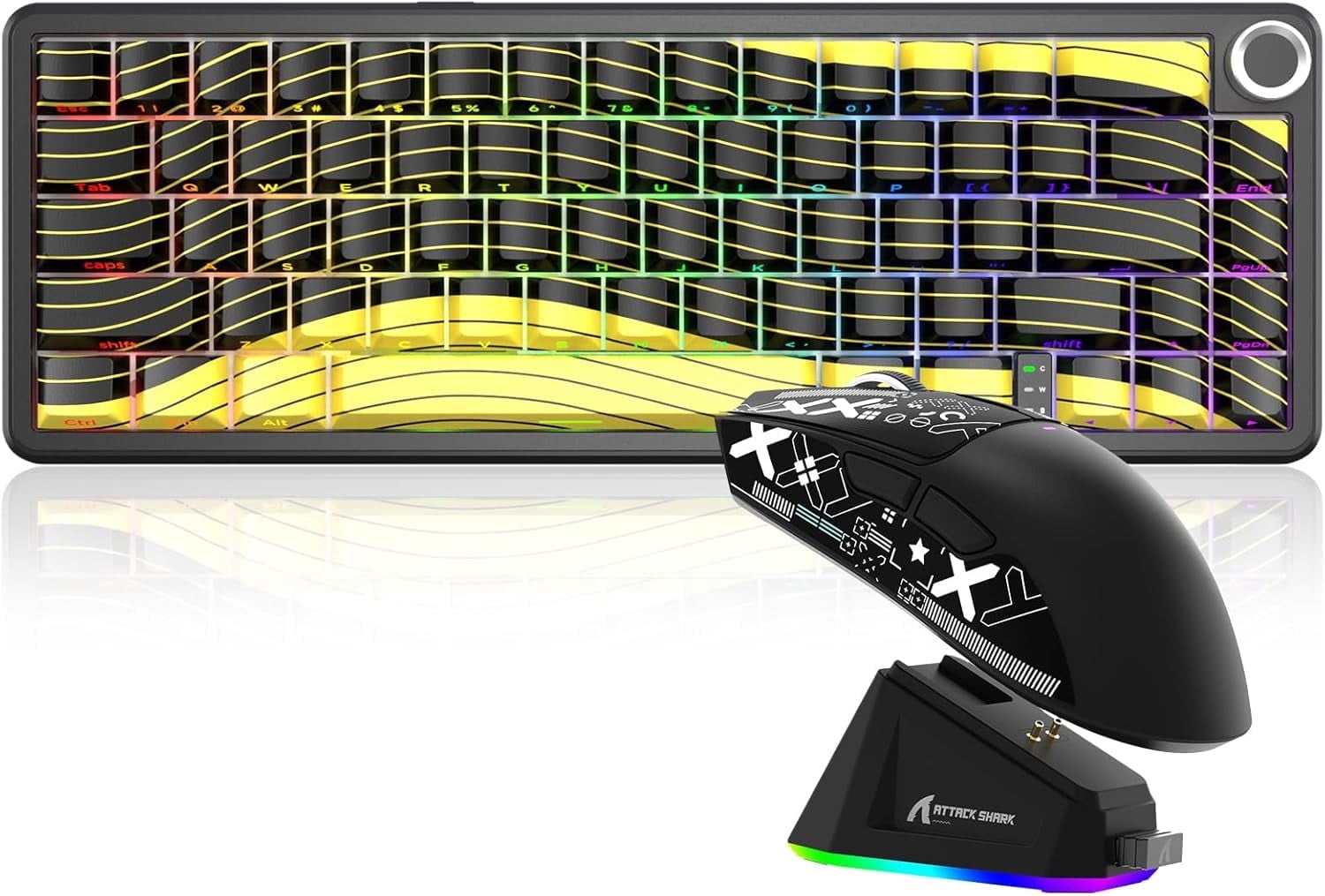 ATTACK SHARK X65PRO HE Rapid Trigger Magnetic Switch Keyboard with X11 Ultralight Mouse, Tri-mode Wireless Keyboard and Mouse Combo, 0.01mm RT Accuracy, 8K Polling Rate, 22K DPI - Yellow