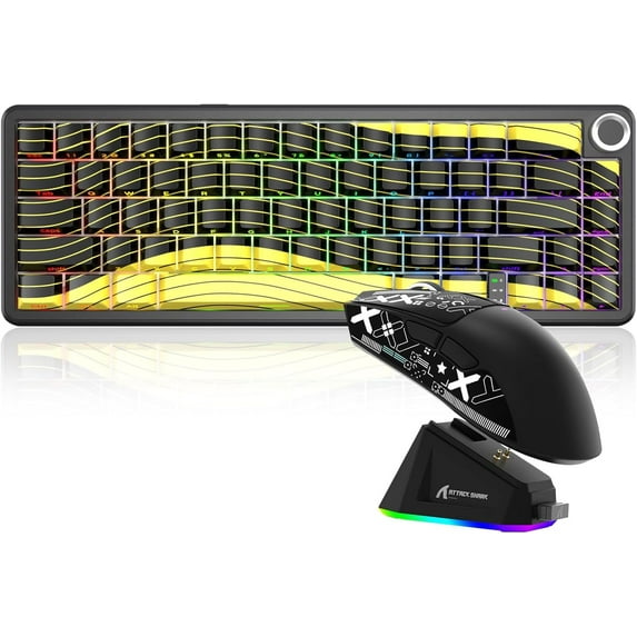 MAMBASNAKE X ATTACK SHARK X65PRO HE Rapid Trigger Magnetic Switch Keyboard with X11 Ultralight Mouse, Tri-mode Wireless Keyboard and Mouse Combo, 0.01mm RT Accuracy, 8K Polling Rate, 22K DPI - Yellow