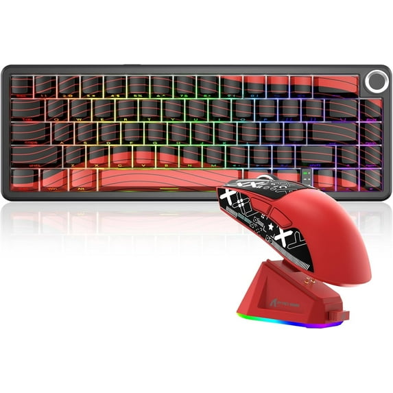 MAMBASNAKE X ATTACK SHARK X65PRO HE Rapid Trigger Magnetic Switches Keyboard with X11 Lightweight Mouse, Tri-mode Wireless Keyboard and Mouse Combo, 0.01mm RT Accuracy, 8K Polling Rate, 22K DPI - Red