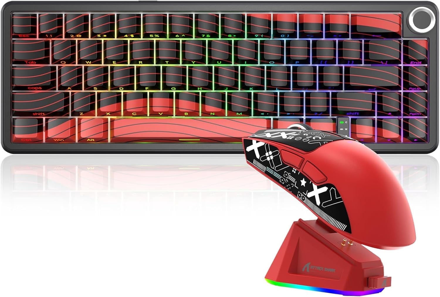 ATTACK SHARK X65PRO HE Rapid Trigger Magnetic Switches Keyboard with X11 Lightweight Mouse, Tri-mode Wireless Keyboard and Mouse Combo, 0.01mm RT Accuracy, 8K Polling Rate, 22K DPI - Red