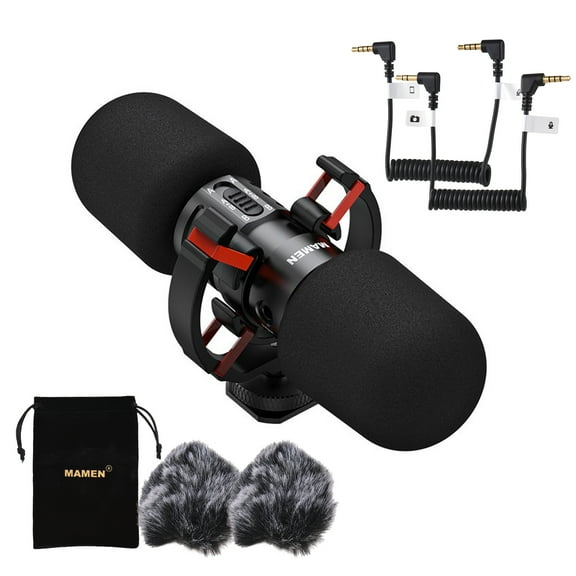 MAMEN MIC-08 On-Camera Microphone Metal Mic with Real-time Headphone, 3.5mm Plug-and-Play