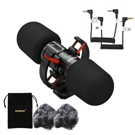 MAMEN MIC-08 Pro On- Microphone Two-way Pickup Metal Mic Super Cardioid Intelligent Noise Reduction Real-time Headphone Monitoring 3.5mm -and-Play with Metal Shock Mount for Smartphone DSLR