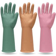 MAMISON 3 Pairs Colorful Reusable Waterproof Household Dishwashing Cleaning Rubber Gloves, Non-Slip Kitchen Glove (Large)