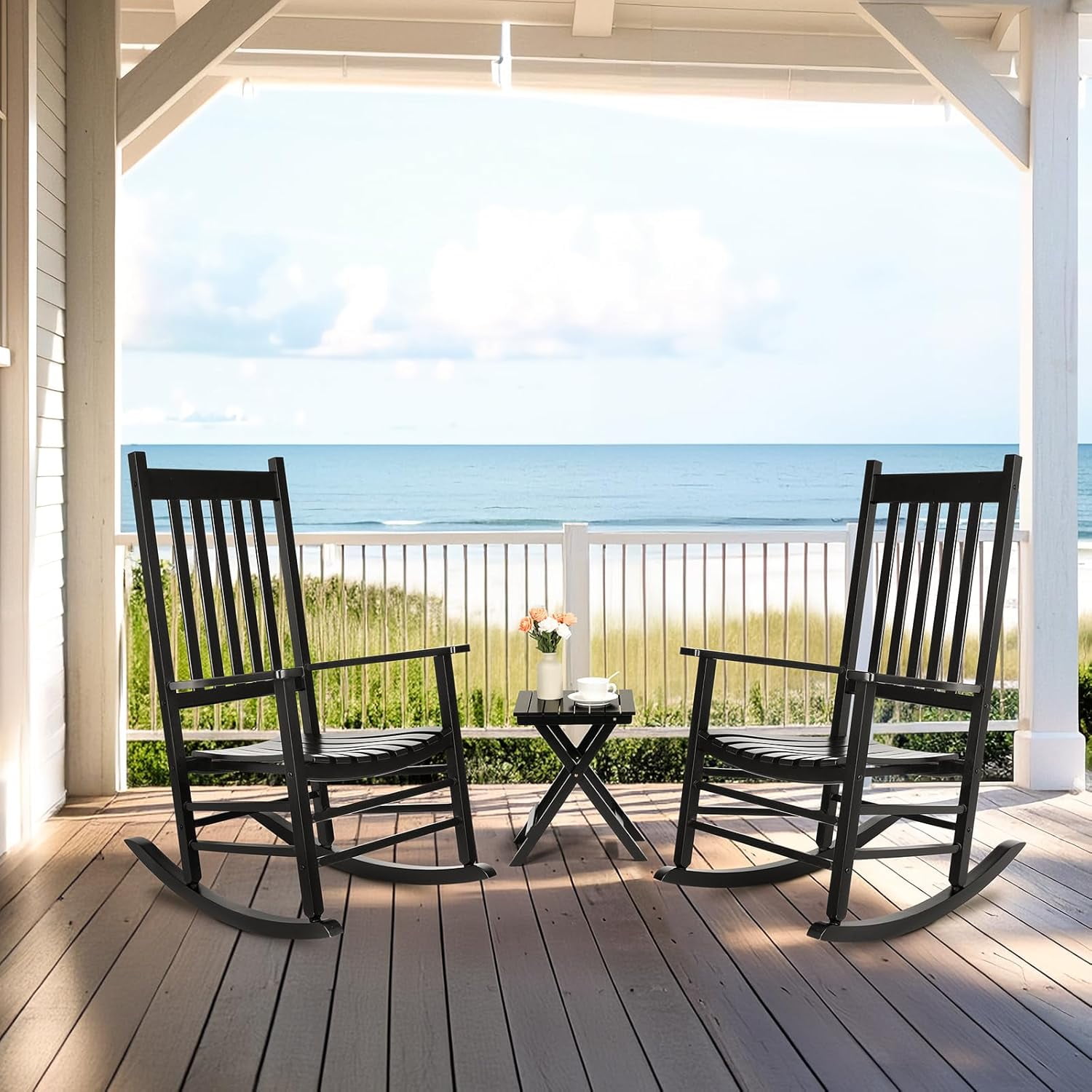 MAMIZO Outdoor Rocking Chair Set 3-Piece, Rocking Chair Patio Set of 2 ...