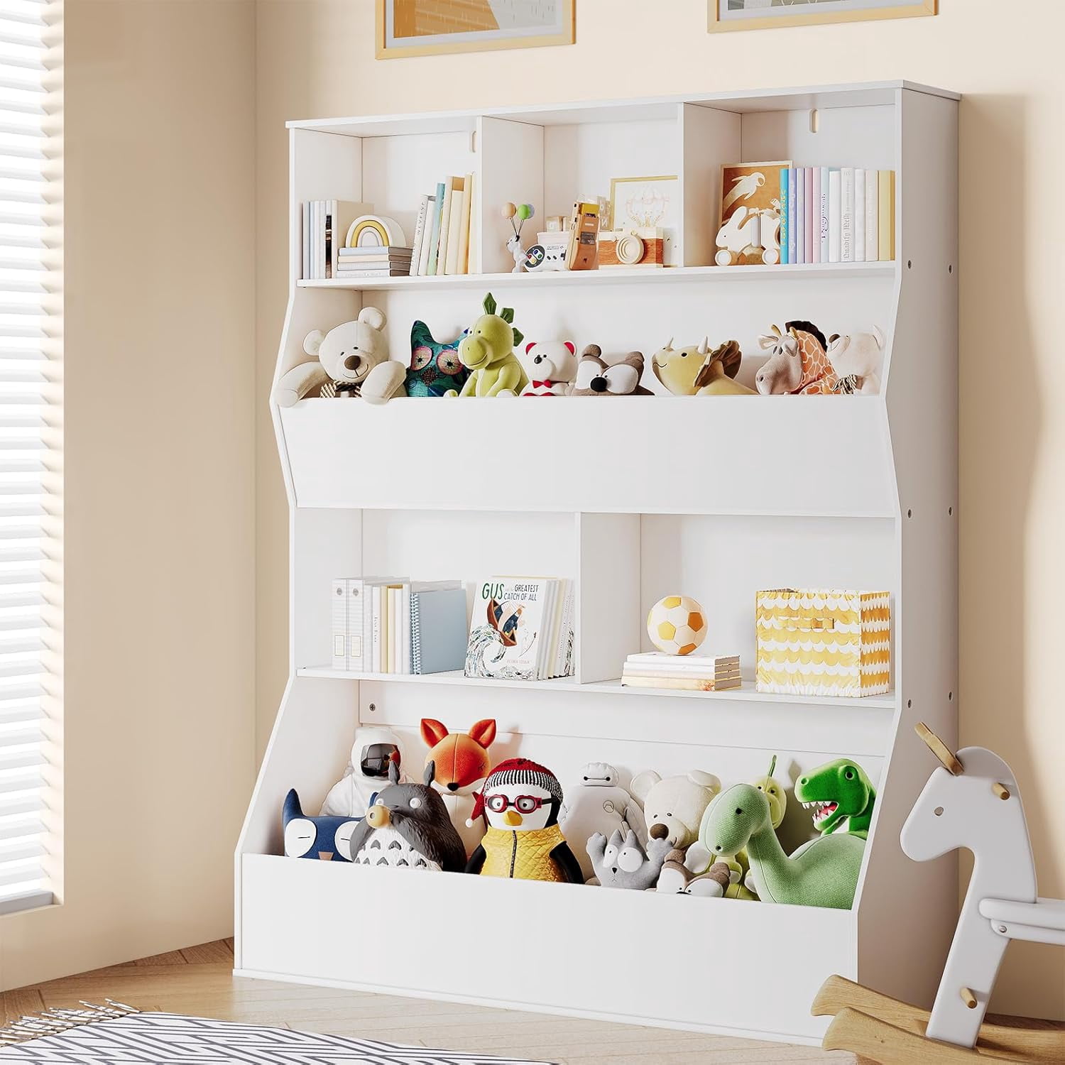 MAMIZO Toy Storage Organizer for Kids, Large Wooden Open Bookcase, 4 ...