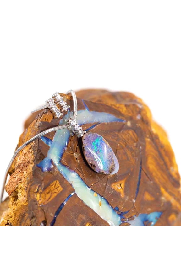 MAMMOTH MOUNTAIN STERLING SILVER NATURAL AUSTRALIAN SOLID BOULDER OPAL NECKLACE & EARRING SET