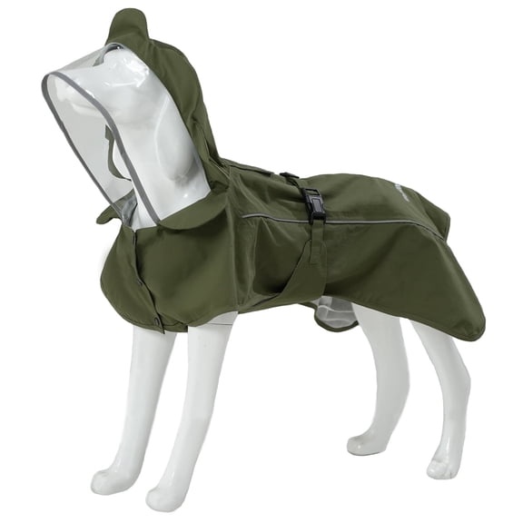 MAMORE Cute Flower Dog Raincoat with Hood, Waterproof Reflective Pet Jacket with Clear Visor for Dogs（Army Green,M)