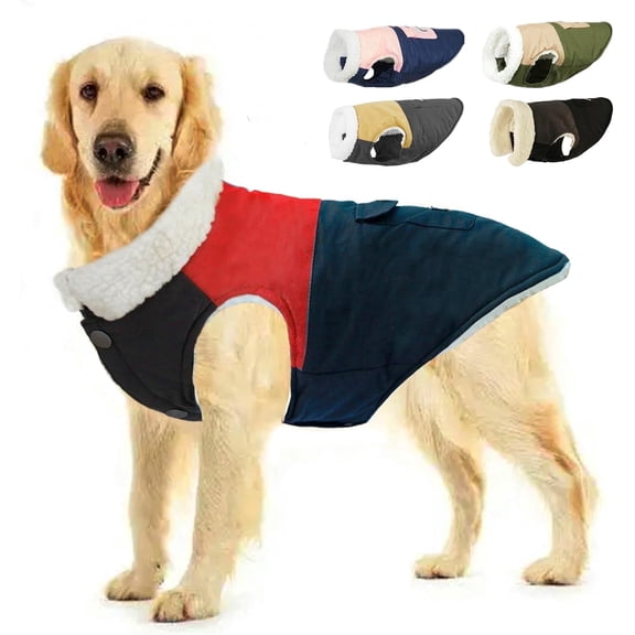 MAMORE Dog Coat,Dog Jacket for Winter & Cold Weather Ultra Thick Plush Lining with Storage Pocket(Red&Blue,L)