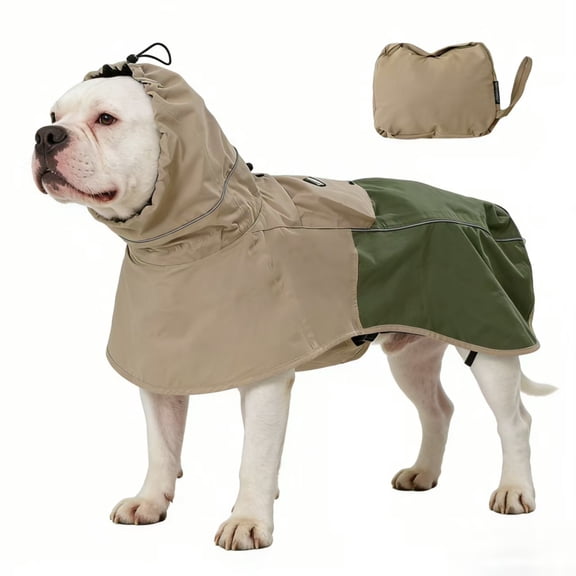 MAMORE Dog Raincoat, Adjustable Reflective Waterproof Dog Rain Jacket with Leash Hole(Khaki,Medium)