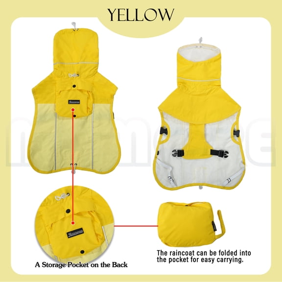 MAMORE Dog Raincoat, Adjustable Reflective Waterproof Dog Rain Jacket with Leash Hole(Yellow,Medium)