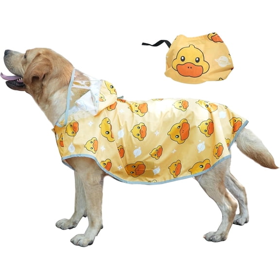 MAMORE Dog Raincoat Hooded Slicker Poncho with Leash Hole, Waterproof Dog Rain Jacket with Reflective Strip for Small to 3X-Large Dogs and Puppies Packable (Yellow Ducks, Large)