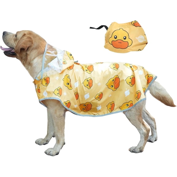 MAMORE Waterproof Dog Raincoat Hooded Slicker Poncho with Leash Hole, Packable Dog Rain Jacket with Reflective Strip (Yellow Ducks, Small)