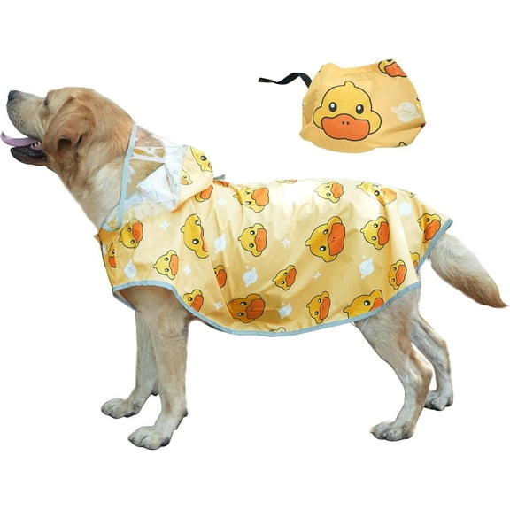 MAMORE Dog Raincoat Hooded Slicker Poncho with Leash Hole, Waterproof Dog Rain Jacket with Reflective Strip for Small to 3X-Large Dogs and Puppies Packable (Yellow Ducks, Small)
