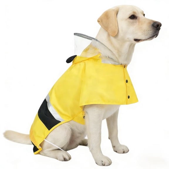 MAMORE Dog Raincoat Jacket Lightweight Reflective Hooded Pet Poncho Rain Coat with Leash Hole(Bee,XL)