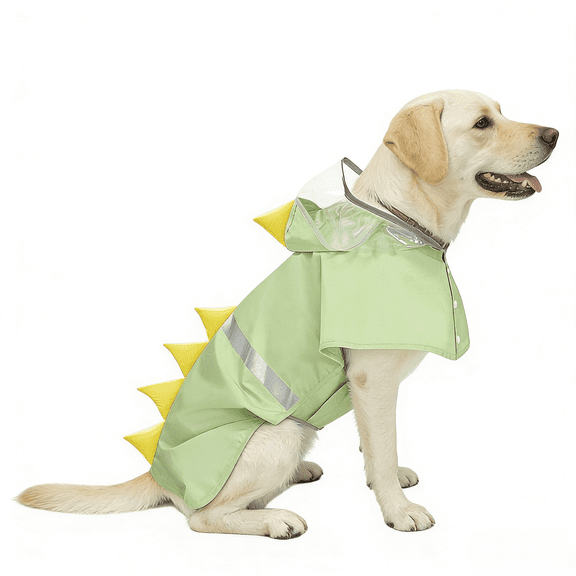 MAMORE Dog Raincoat Jacket Lightweight Reflective Hooded Pet Poncho Rain Coat with Leash Hole(Dinosaur,L)