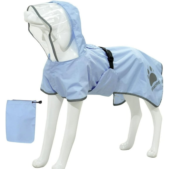 MAMORE Dog Raincoat Waterproof, Lightweight Adjustable Dog Rain Coat Hooded Poncho with Reflective Strip for Large Medium Small Dogs(Light Blue, Small)