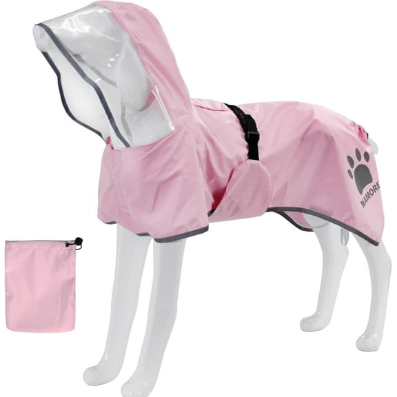 MAMORE Dog Raincoat Waterproof, Lightweight Adjustable Dog Rain Coat Hooded Poncho with Reflective Strip for Large Medium Small Dogs(Pink, Large)