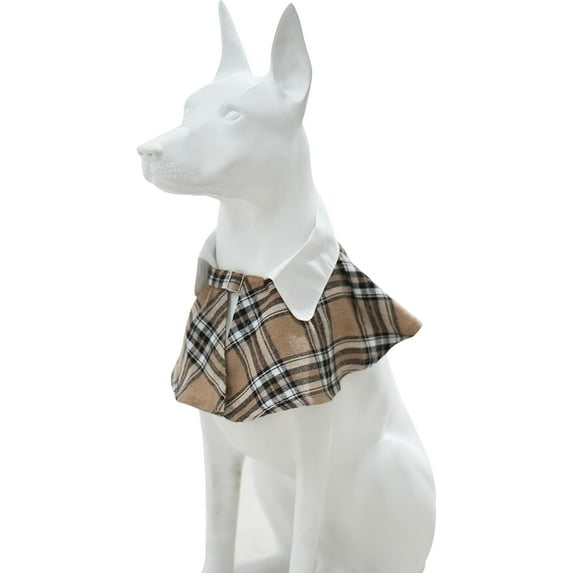MAMORE Stylish Pet Plaid Bibs, Breathable Adjustable Soft Dog Bandanas for Parties and Daily Wear(Khaki,Small)