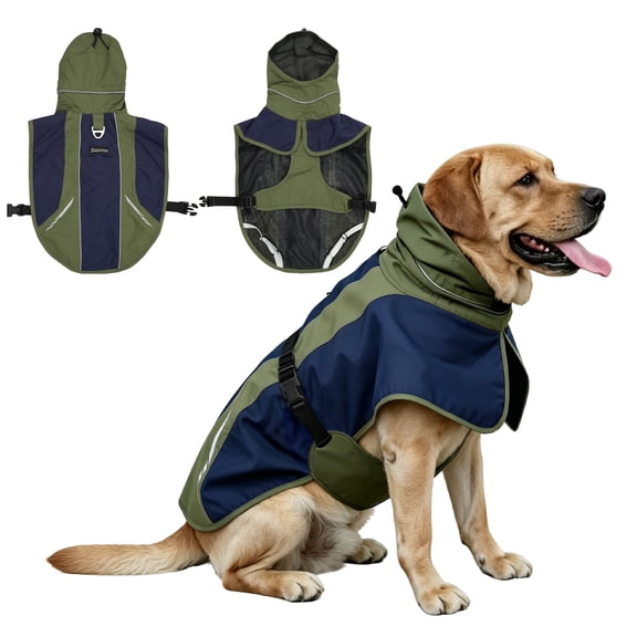 MAMORE Waterproof Dog Rain Jacket with Mesh Lining, Reflective Pet Raincoat for Small Medium Dogs(Blue Green,2XL)