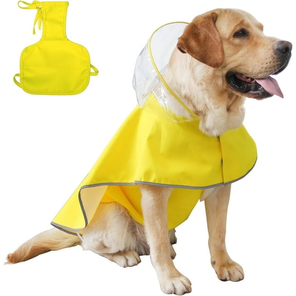 MAMORE Waterproof Dog Raincoat Hooded Poncho, Adjustable Belly Cover & Reflective - for Small/Medium Dogs (Yellow-Female,Medium)