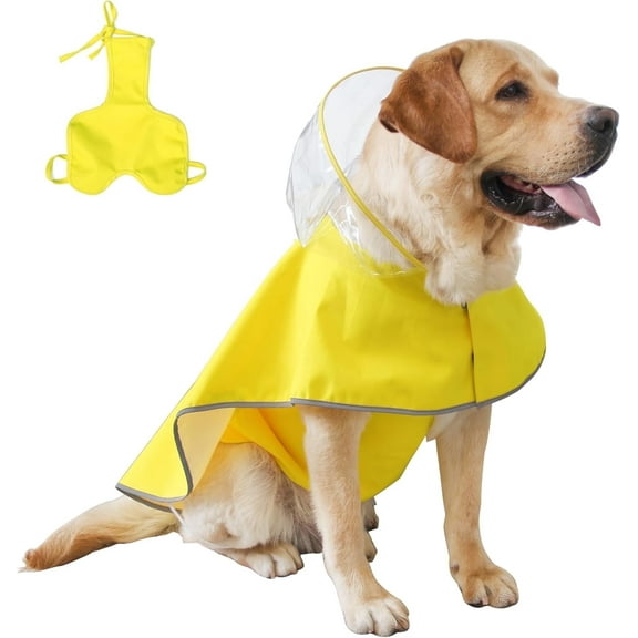 MAMORE Waterproof Dog Raincoat Hooded Poncho, Adjustable Belly Cover & Reflective - for Small/Medium Dogs (Yellow-Male,Small)
