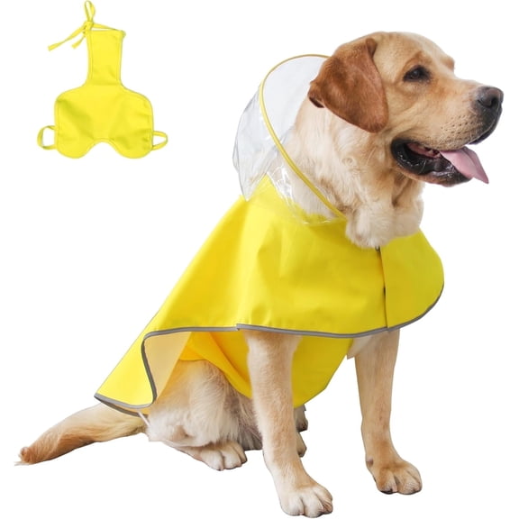 MAMORE Waterproof Dog Raincoat Hooded Poncho, Adjustable Belly Cover & Reflective - for Small/Medium Dogs (Yellow-Male,X-Large)
