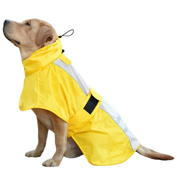 MAMORE Waterproof Dog Raincoat with Reflective Strip Leash Hole, Adjustable Lightweight Pet Rain Jacket for Outdoor Walking(Yellow，L)