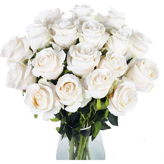 MAMOWEAR 10 Pack Artificial Rose Flower Fake Silk Roses with Stem Flowers Bouquet Wedding Party Home Decor (White)