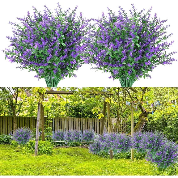 MAMOWEAR 16PCS Artificial Flowers Outdoor Fake Lavender Flowers UV Resistant No Fade Faux Plastic Plants Greenery for Porch Window Box Décor (Purple)