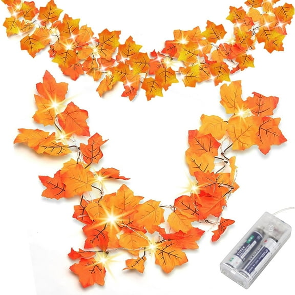 MAMOWEAR 2 Pack Fall Decor Lighted Fall Garland, 10ft 20 LED Thanksgiving Decor Halloweens String Lights, Friendsgiving Gift Thanksgiving Decorations for Home Holiday Autumn Garland Indoor