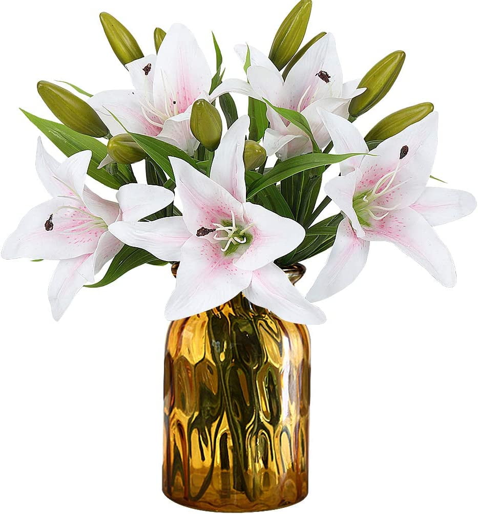 MAMOWEAR 5PCS Artificial Tiger Lily Flowers Latex Real Touch Fake