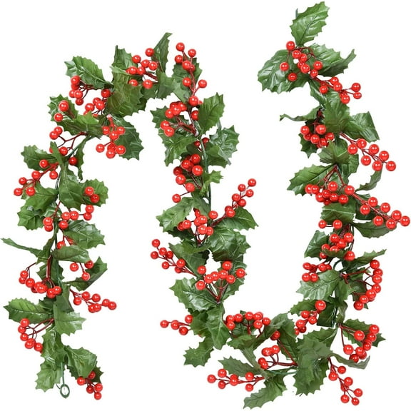 MAMOWEAR 6Ft Red Berry Christmas Garland, Flexible Artificial Berry Garland for Indoor Outdoor Home Fireplace Decoration Winter Christmas Holiday New Year Decor