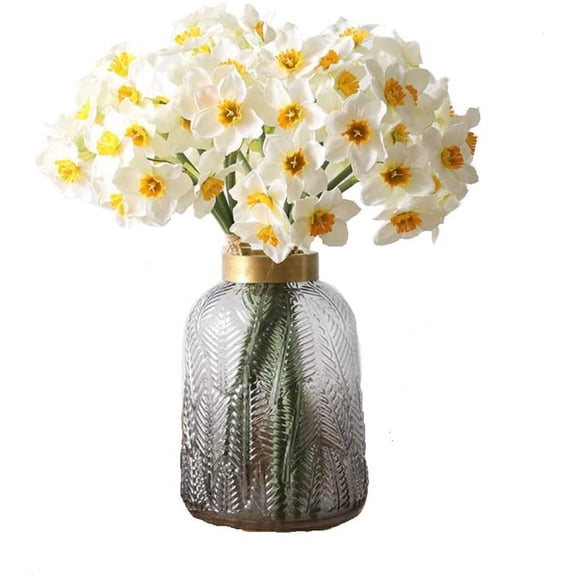 MAMOWEAR 6PCS Artificial Daffodils Flowers UV Resistant Fake Flowers No Fade Faux Plastic Plants Garden Porch Window Box Home Party Indoor Outdoor Décor(White)