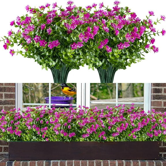 MAMOWEAR 6PCS Outdoor Artificial Flowers UV Resistant No Fade Fake Boxwood Plastic Plants Greenery Shrubs for Garden Porch Window Box Home Wedding Décor