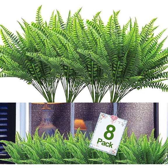 MAMOWEAR 8Pcs Artificial Boston Fern Plant for Outdoors Fake Plants Spring Decor UV Resistant Faux Plastic Plants for Indoor Outside for Hanging Planter Home Garden Porch Decor