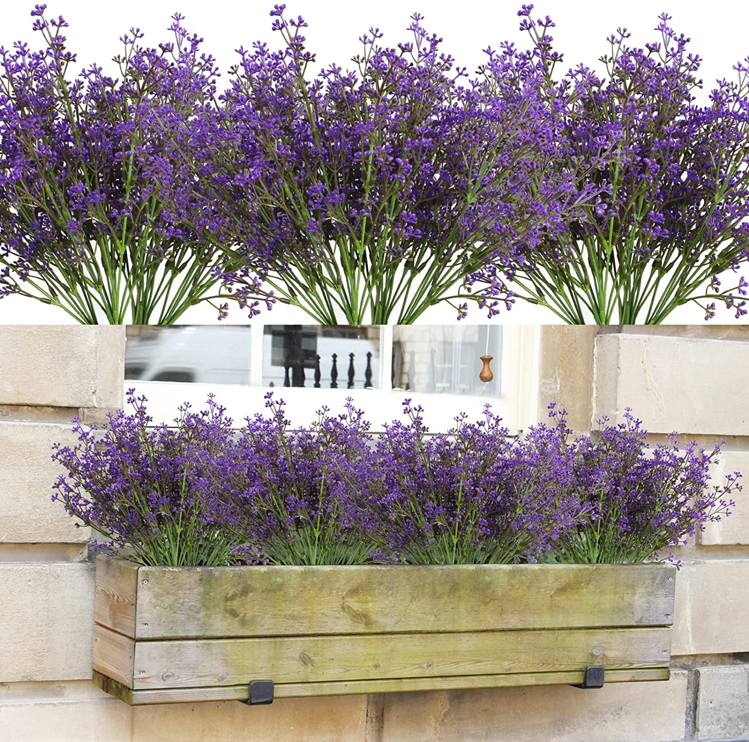MAMOWEAR Artificial Baby breath Flowers for Outdoor Spring Fall Fake Flowers Bulk Faux Flower Bouquets for Harvest Festival Home Window Box Décor(6pcs, Purple)