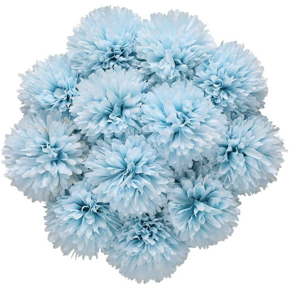 MAMOWEAR Artificial Flowers Chrysanthemum Ball Flowers Dahlia Fake Silk Flowers Bouquet with Long Stem for Wedding Parties Home Office Coffee House Floral Décor(Blue, 12PCS)