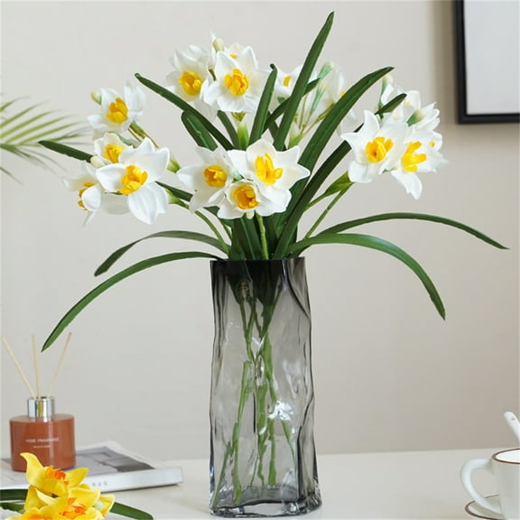 MAMOWEAR Artificial Daffodil Flowers Real Touch Silk Daffodils Narcissus Spring Flower Fake Flower Arrangement for Home Wedding Decor(12PCS, White)