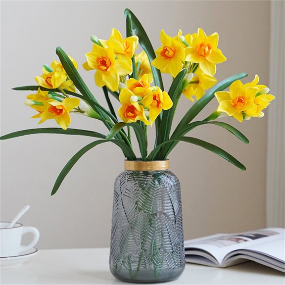 MAMOWEAR Artificial Daffodil Flowers Real Touch Silk Daffodils Narcissus Spring Flower Flower Arrangement for Home Wedding Decor(6PCS, Yellow)