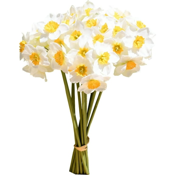 MAMOWEAR Artificial Daffodils Flowers, Fake Flower Bulk UV Resistant No Fade Faux Plastic Plants for Wedding Bridle Bouquet Indoor Outdoor Home Garden Office Table Vase