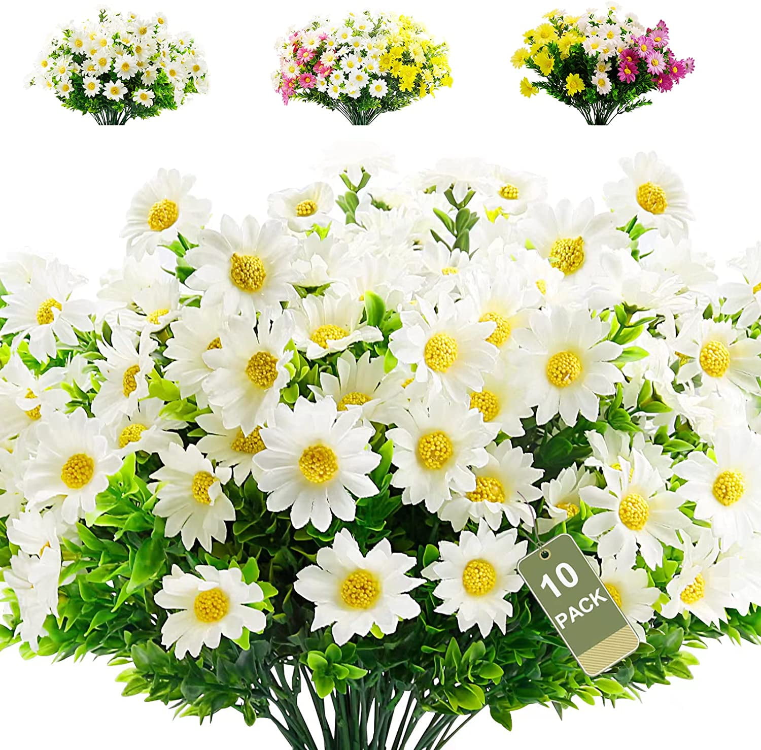 MAMOWEAR Artificial Daisies Flowers Fake Colorful Plastic Plant UV Resistant Greenery Shrubs Plants for Indoor Outside Hanging Planter Home Garden Decor Wedding Porch Window Décor