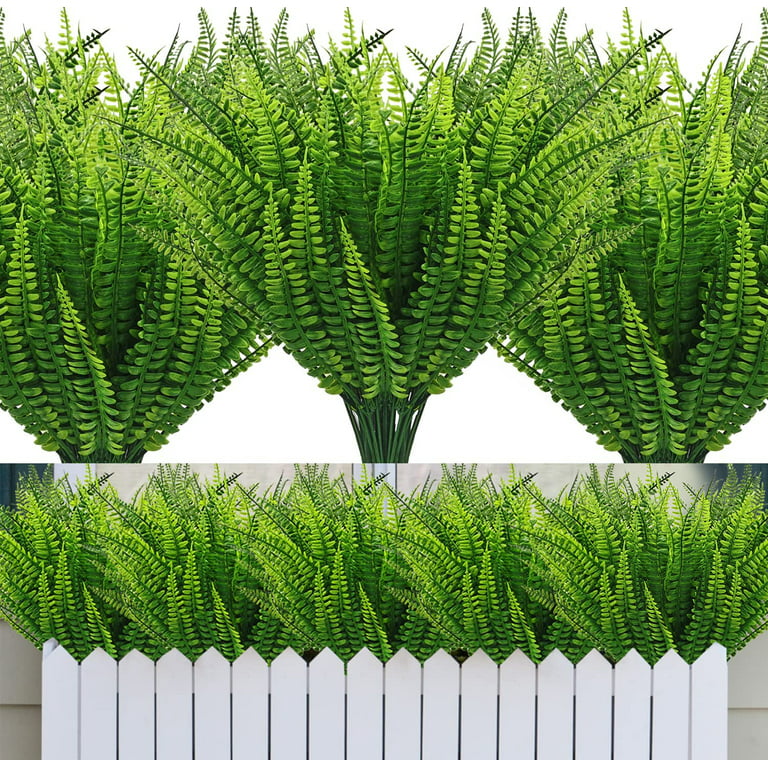 MAMOWEAR Artificial Ferns Plant for Outdoors UV Resistant Plastic Plants  Faux Boston Fern Greenery for Indoor Home Outside Ground Porch Garden Décor  