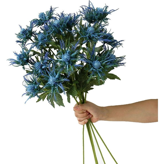MAMOWEAR Artificial Flowers Fake Eryngium Foetidum Simulation Sea Holly Flower UV Resistant Faux Plastic Flowers for Wedding Home Garden Indoor Outdoor Decor