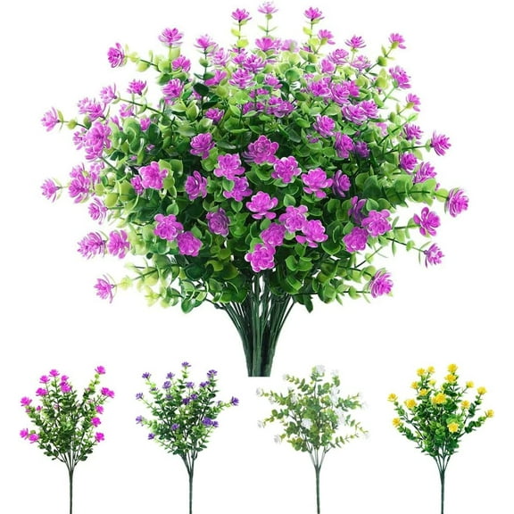 MAMOWEAR Artificial Flowers Fake Plants, 6 PCS Outside Plastic Greenery UV Resistant Faux Flowers Shrubs Outdoor Garden Porch Patio Window Box Farmhouse Home Decor