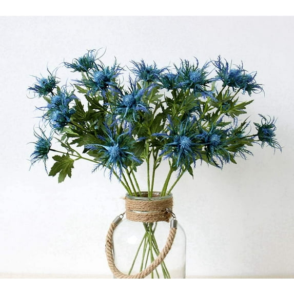 MAMOWEAR 3/6pcs Artificial Flowers Thistle Eryngium Foetidum Fake Sea Holly Flowers for Wedding Bouquet Centerpiece Home Décor